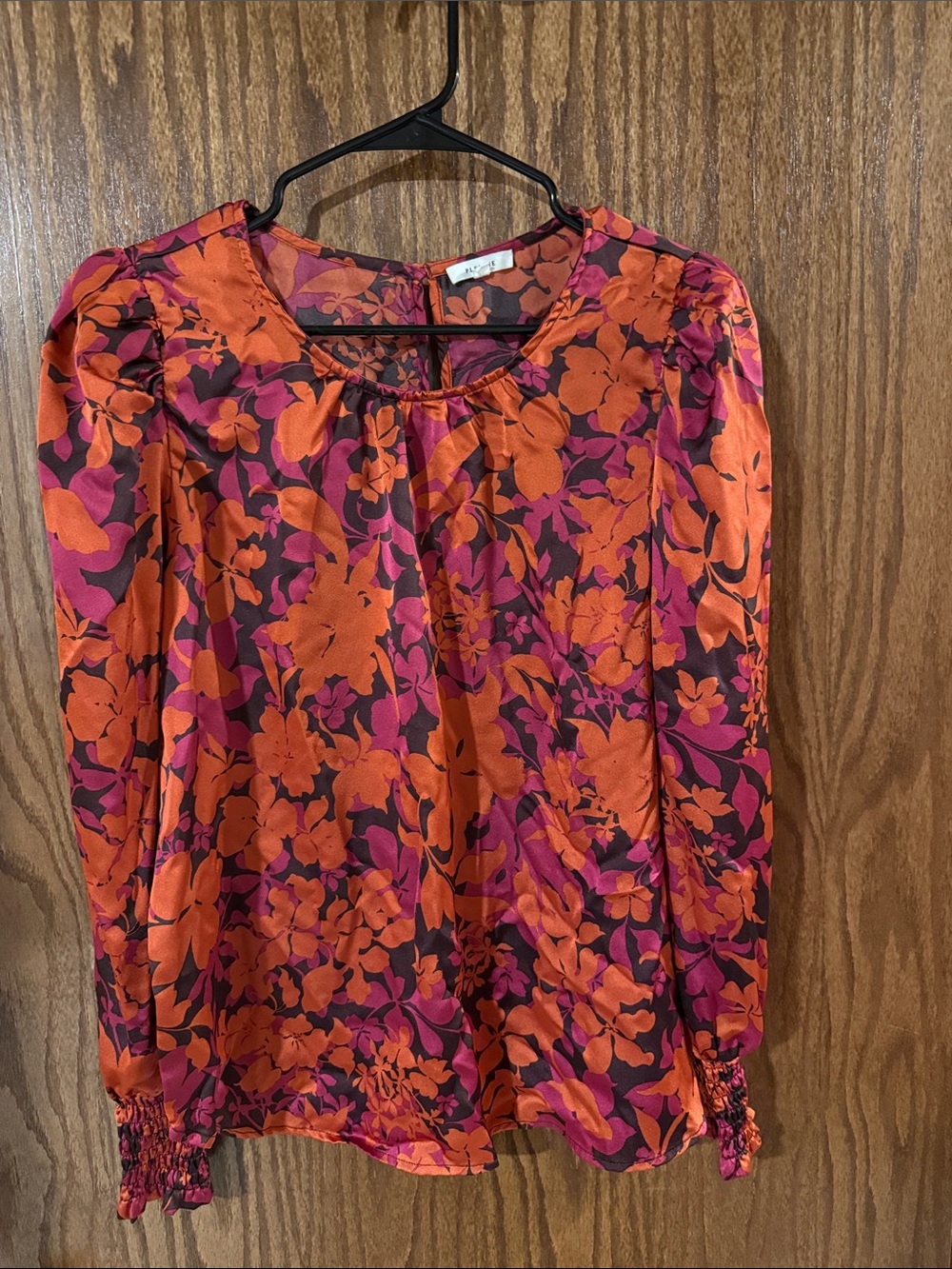 Pleione Pink & Orange Floral Puff-Sleeve Blouse